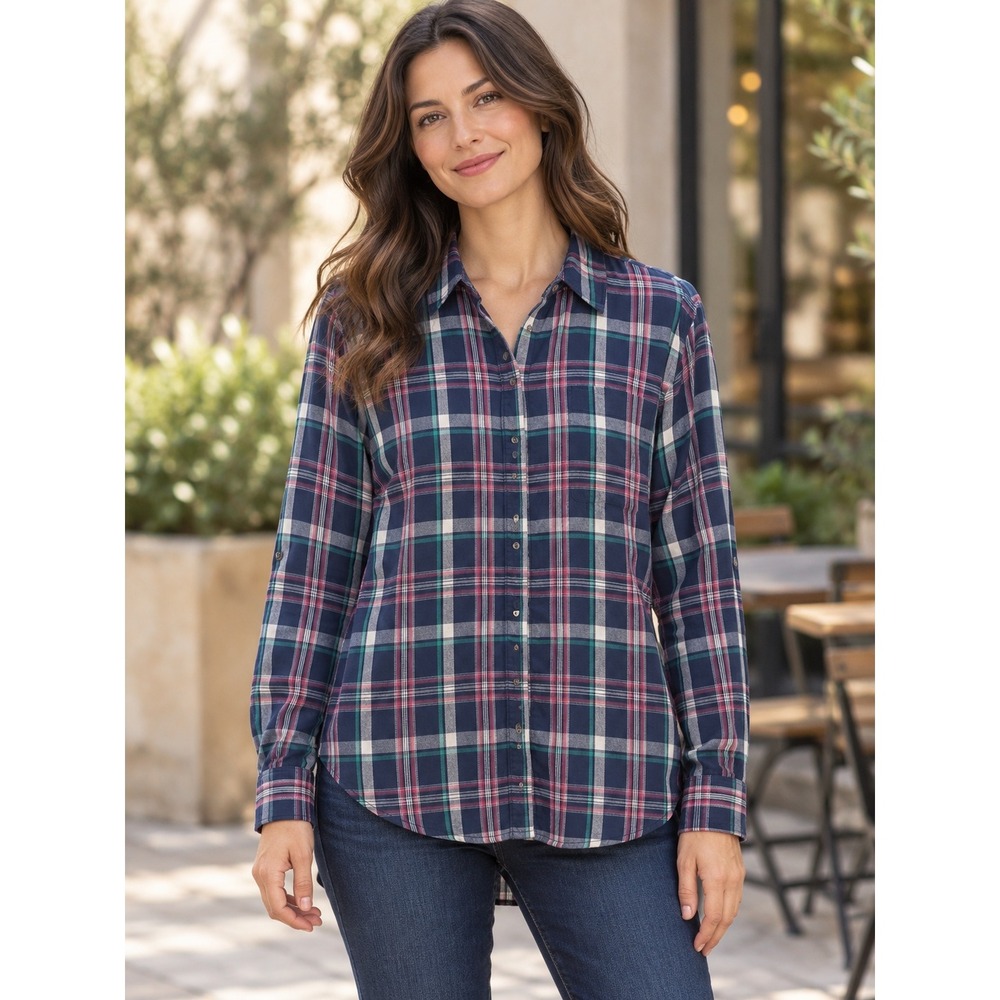 Lee Riders‎ Plaid Button Up Shirt Women's XXL Navy Red Green Cotton Casual Layer